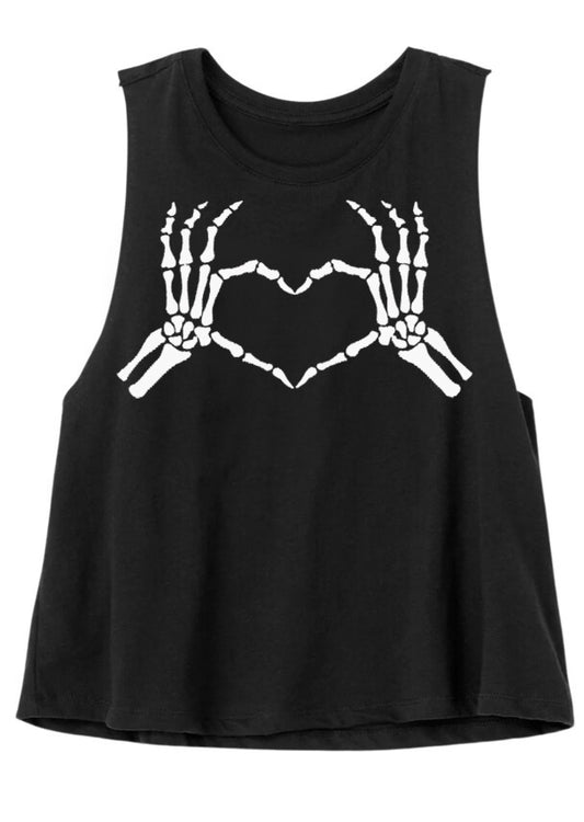 Skull Hands Heart Crop Tank Top