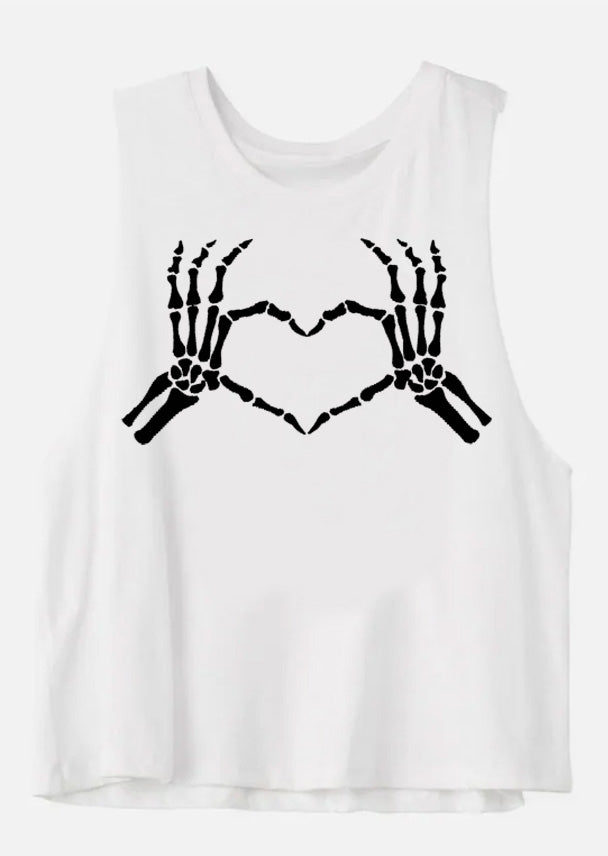 Skull Hands Heart Crop Tank Top